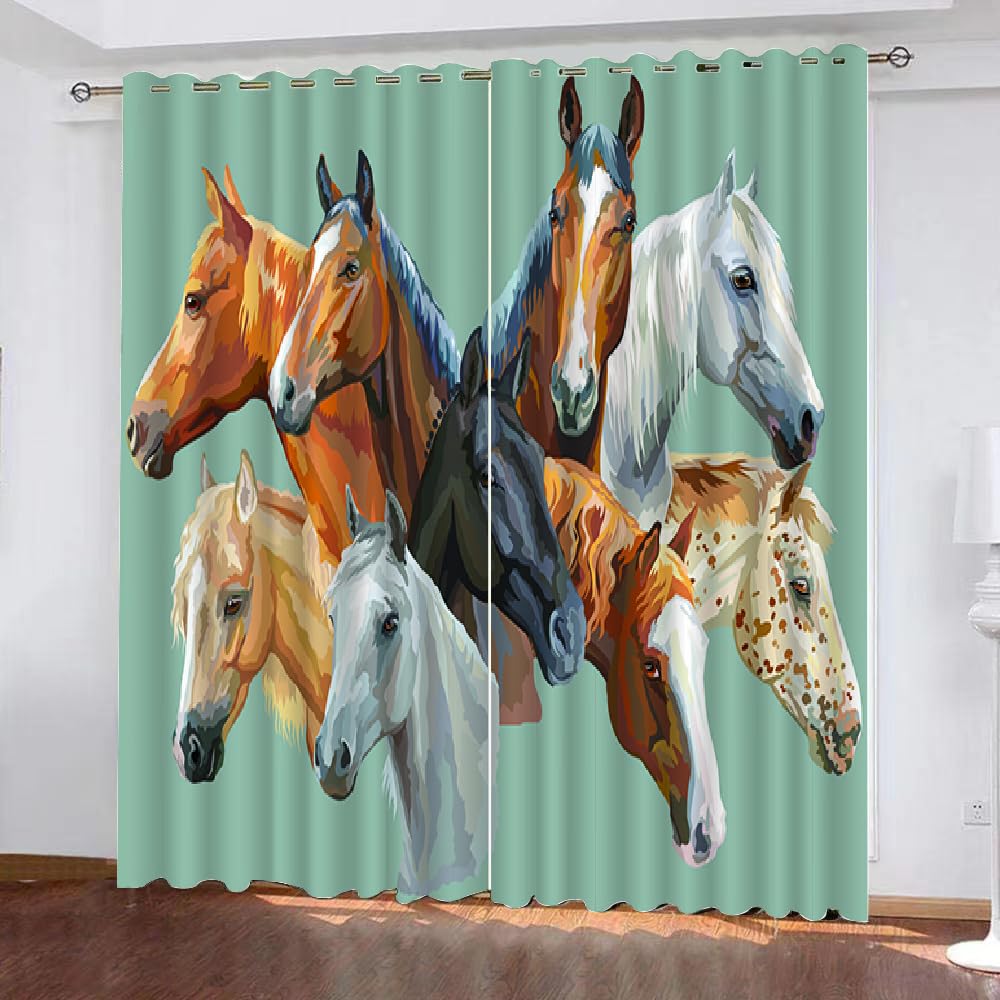 HABEAT 3D Pferd Vorhang Abdunkelnde Tiere Pferde Polyester Vorhänge mit ösen 2er Set Gardinen Blickdicht Verdunkelungs Geräuschreduzierung für Schlafzimmer Wohnzimmer B 220 X H 215 cm（Motiv 44-3）