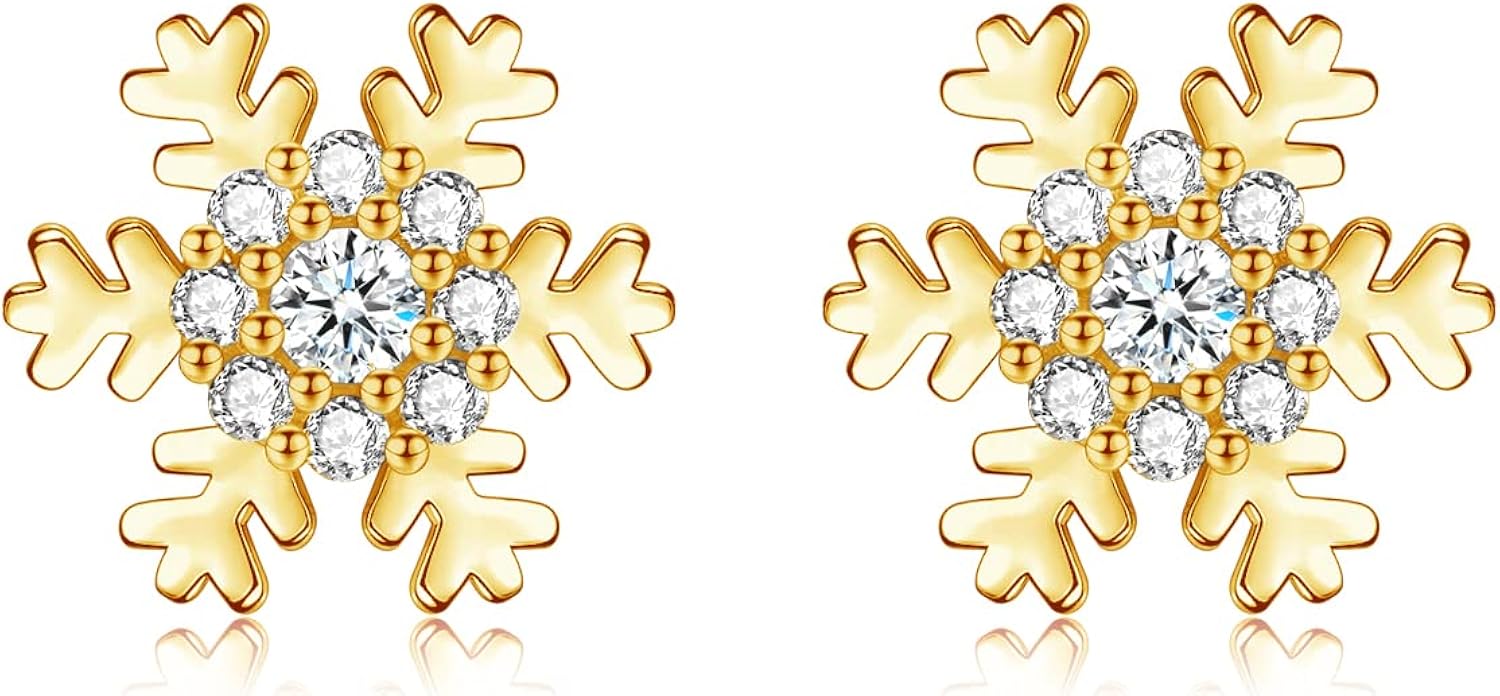 wynn's Silver Christmas Stud Earrings for Women 925 Sterling Silver Gold Xmas Snowflake Stud Earrings