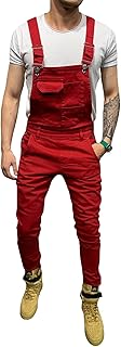LONGBIDA Men's Denim Bib Overalls Fashion Slim Fit Jumpsuit with Pockets