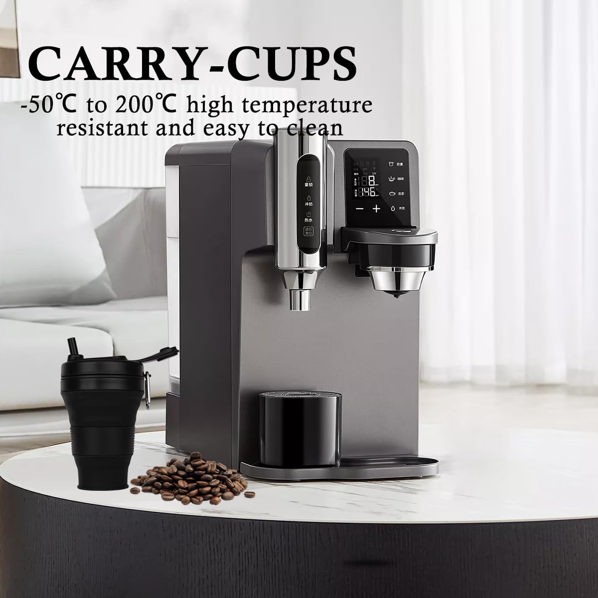 CYNROFVEN Silicone Coffee Cup with Straw lid Collapsible Cups for Traveling 20oz Lightweight Folding Water Mug for Picnic Hicking Camping Climbing (Black)