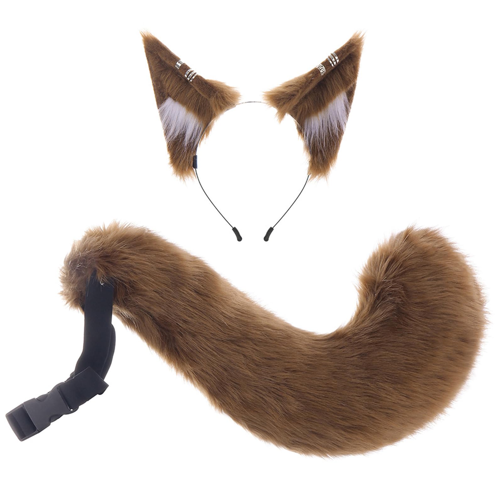 Loalirando Women Fox Ears Headband & Fur Tail Halloween Cosplay Accessory (Brown, One Size)