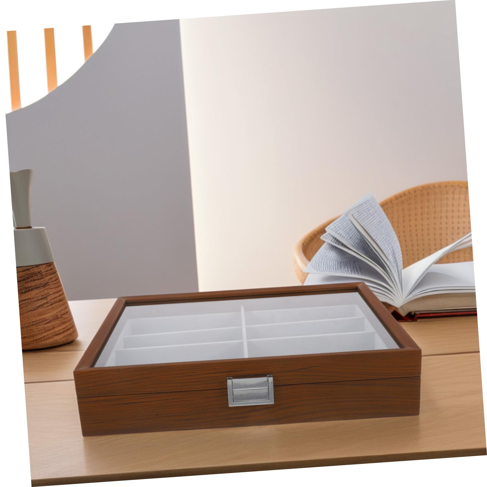 VALICLUD Boîte à Lunettes Bois Compartiments avec Couvercle Transparent Organisateur Élégant et Protecteur pour Lunettes de Intérieur Doux Rayures Portable pour Femme et Homme