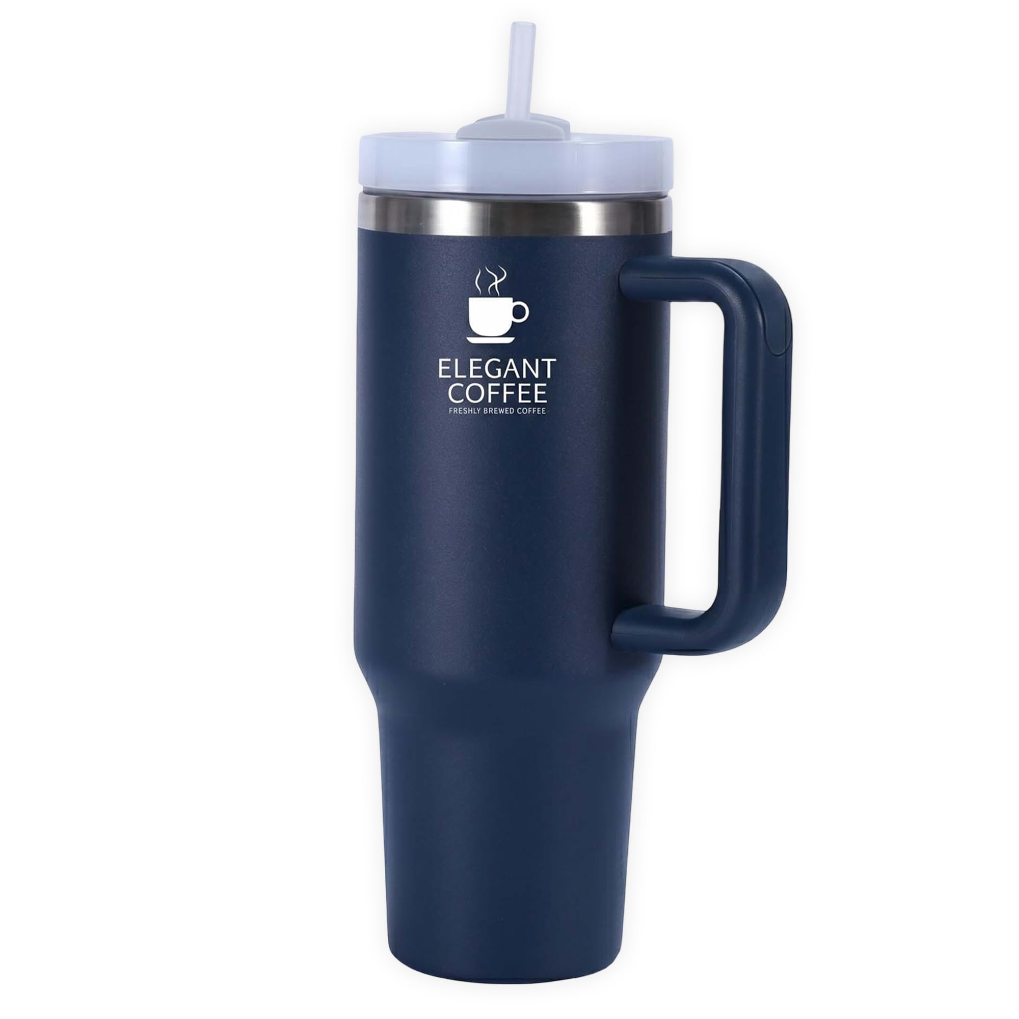 Elegant coffee 40oz Stainless Steel Travel Mug with Spill Proof Lid & Straw, Ergonomic Handle, Double Wall Vacuum Insulated Tumbler Keeps Drinks Hot 12H & Cold 24H, for Travel & Office - (Blue)