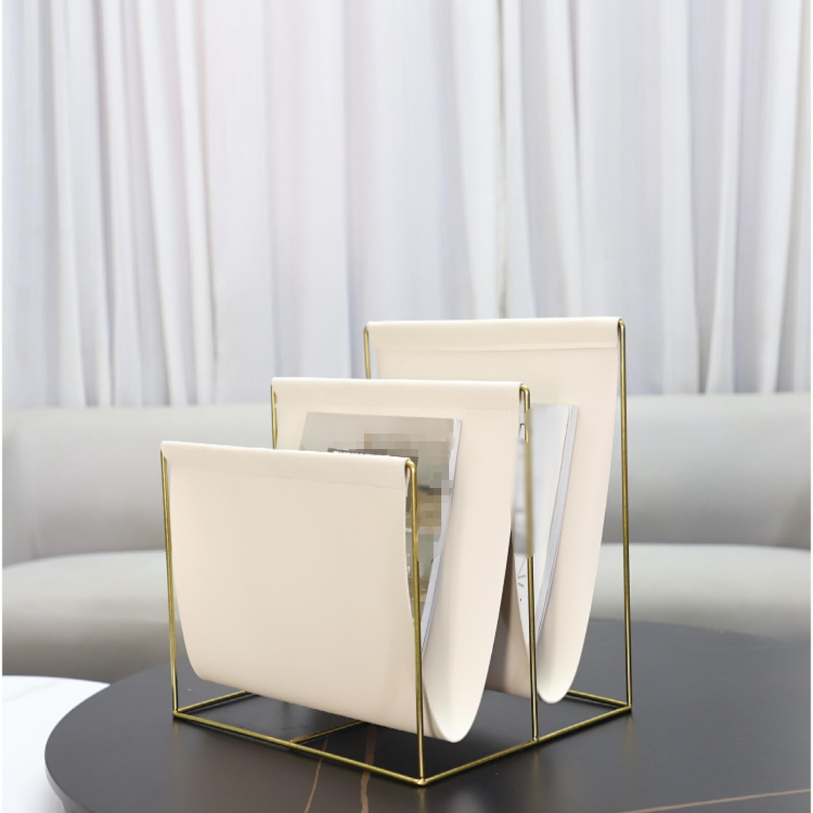 Porte-Revues Debout Cadre Ouvert Porte-Revues Métal Déco Organisateur Magazines, Marron Foncé
