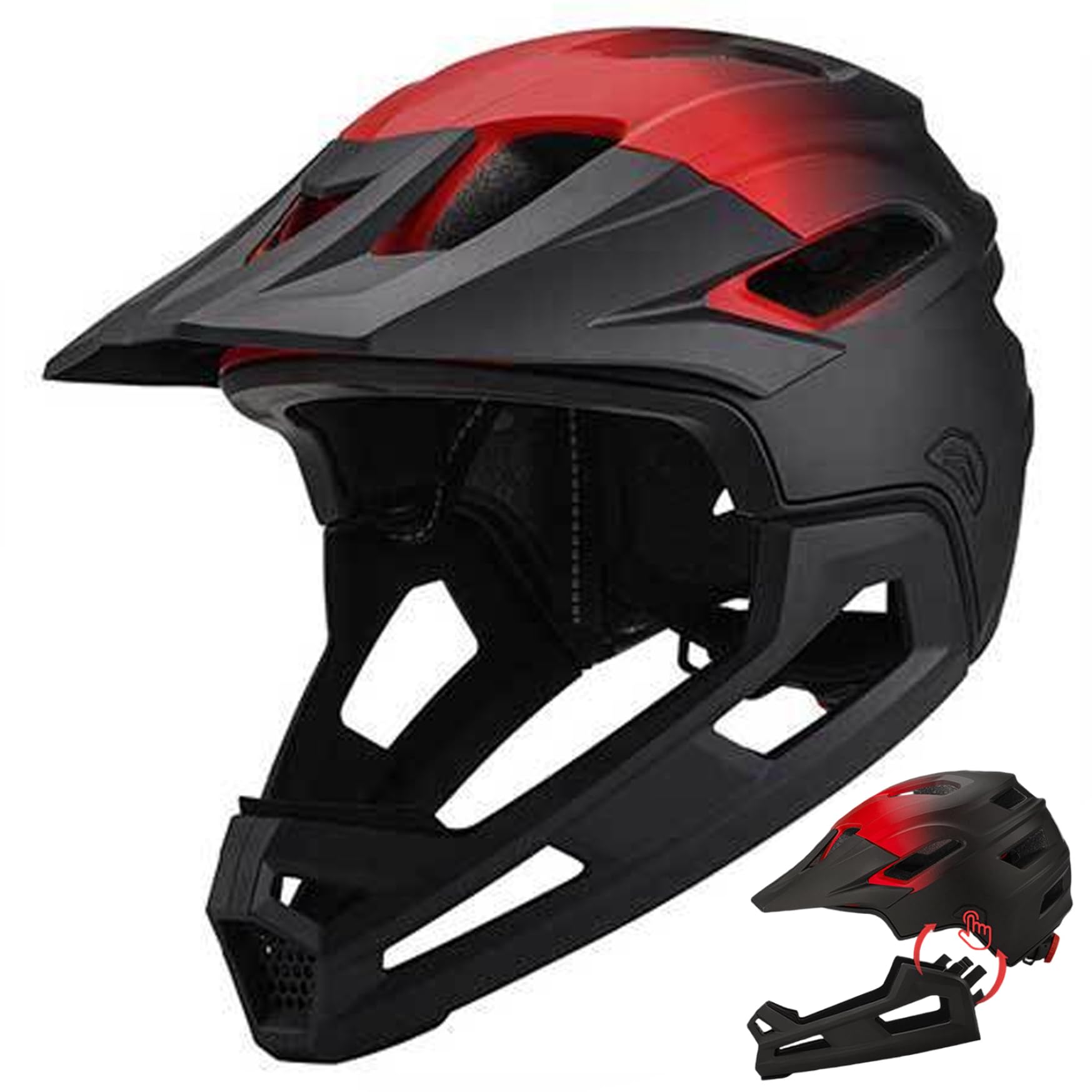 Rwigeboo Full Face Helmet, Detachable Shock-Absorbing Full Face Bike Helmet Adjustable Breathable Protective Gear for Adult Mountain Bike