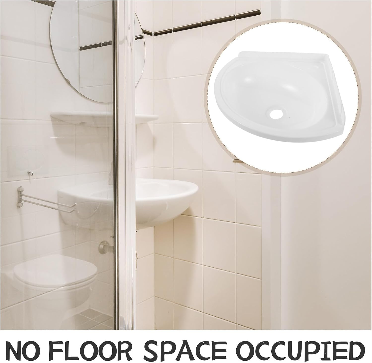 Beavorty White Triangular Wall Mounted Corner Sink Plastic Bathroom Basin with Space-saving Design and Smooth Water Flow for Balconies and Rvs