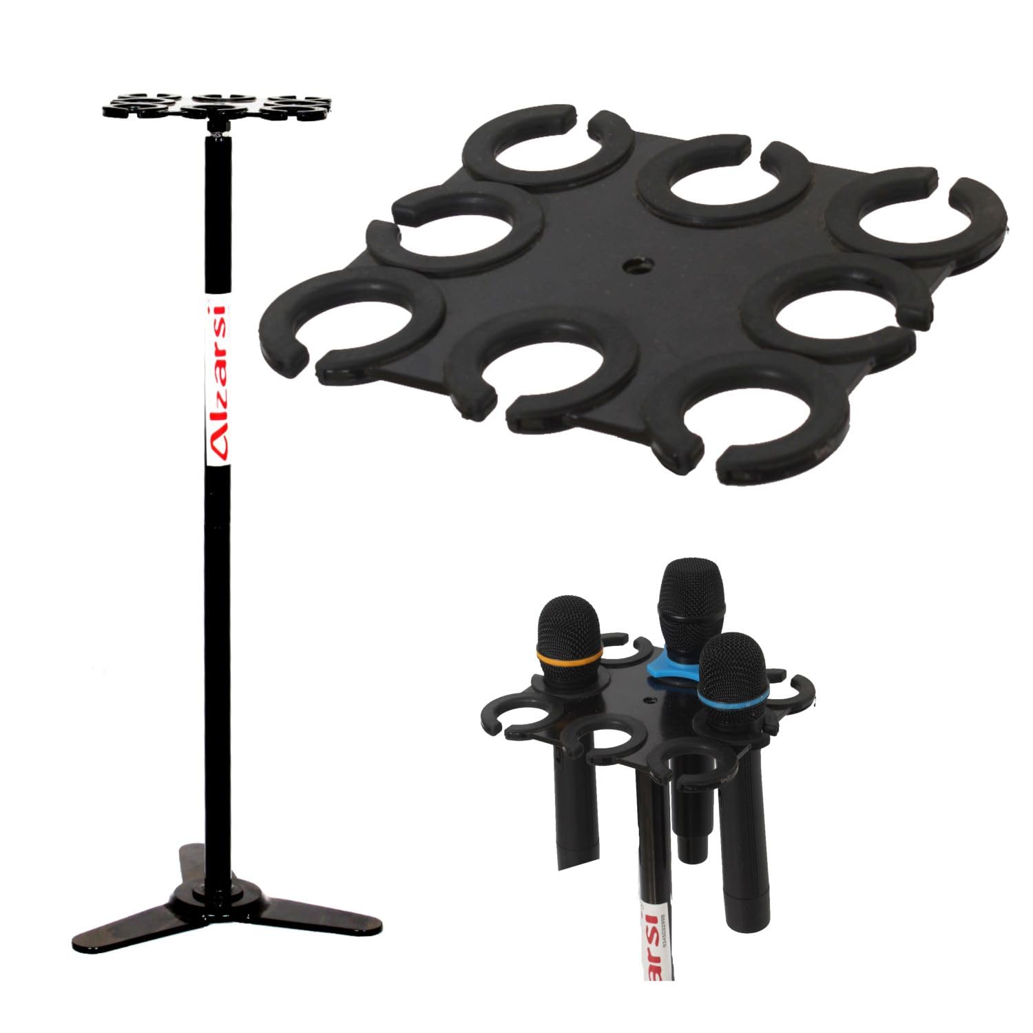 Alzarsi Microphone Holder, 8 Multi Mic Holder stand for Wired and Wireless Mics, Multiple Microphone Organizer and Display for Mic Stand, Hold Up to 8 Microphones, Steel, Black-image-36