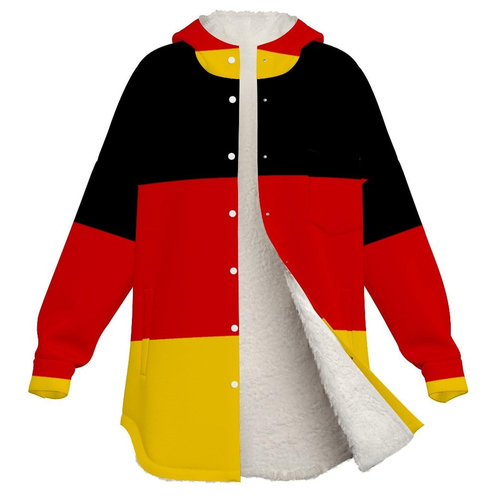 Sudadera de Forro Polar con Capuch Bandera Alemana Mujer Invierno Hoodies con Bolsillos Jersey Informal de Manga Larga Abrigo Chaqueta con Capucha, Rojo Y Negro