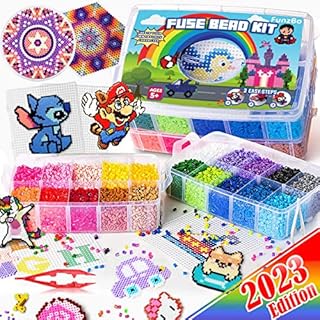 FunzBo Fuse Beads for Kids Craft Art - 106 Patterns Fusebead Melty Fusion Colored Arts and Crafts Set for Boys Girls Age 4 5 6 7 8 Year Old Classroom (Mega)