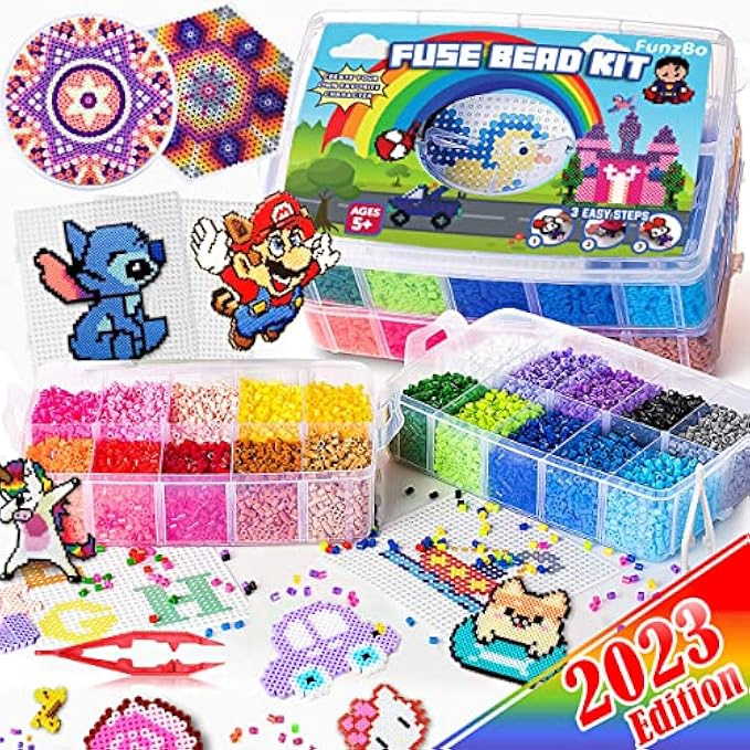 FunzBo Kids Melting Beads Craft Art - 106 Patterns Melting Beads Melting Colors Arts and Crafts Set for 4 5 6 7 8 Years Boys Girls (Mega)