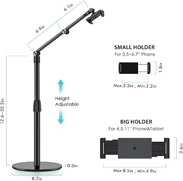 viozon Tablet Phone Overhead Stand، Height & amp؛ زاوية 360 درجة قابلة للتعديل ، حامل سطح مكتب من الألومنيوم ، متوافق مع 3.5-11 & quot ؛ هاتف محمول أو جهاز لوحي مثل iPhone iPad Pro Air Mini و Samsung, Nexus (AP-4P-B)