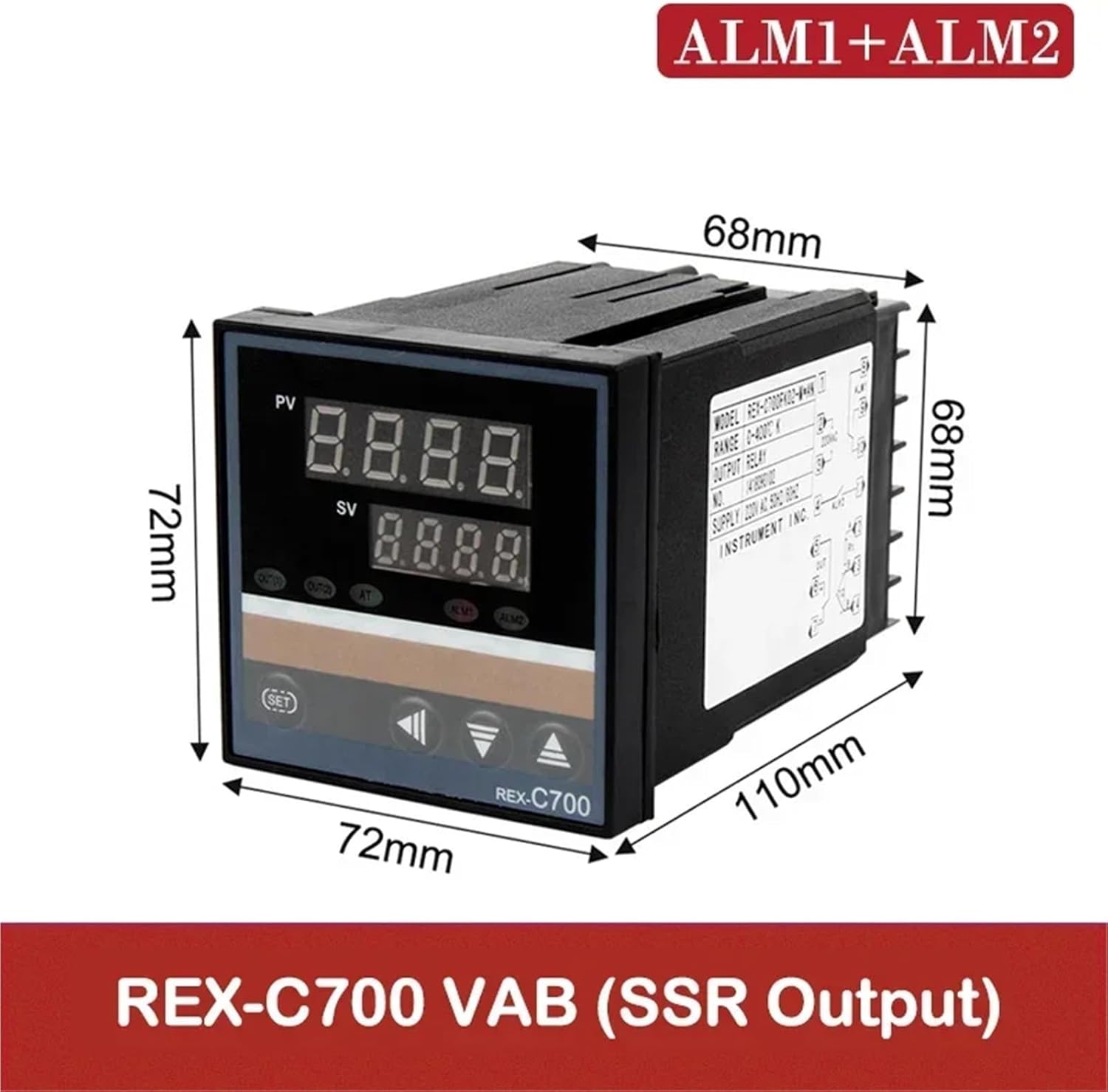 PID Digital Intelligent Industrial Temperature Controller Dual Alarm 220V Relay REX-C100-C400-C700-C900 VAB/MAB SSR Relay Output(REX-C100 VAB)