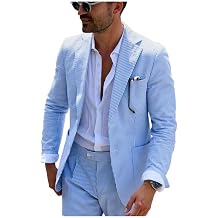 Men Seersucker Suit Blue Striped Leisure Blazer Pant Groom Tuxedo Prom Business Wedding Wear Beach Casul Suit