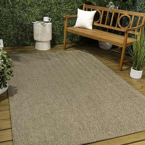 JONATHAN Y Easy Jute Rustic Indoor Outdoor Area Rug Beige 5X8, Rowena Herringbone for Backyard, Patio, Easy-Cleaning, High Traffic, Pet-Friendly, Hose Washable, Non-Shedding FXV203A-5 by JONATHAN Y - Used condition - Image 3