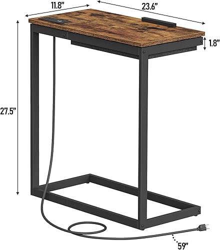 Miniatura 2 de TUTOTAK Mesa auxiliar en forma de C con estación de carga para sofá, mesa auxiliar inclinable en forma de C con bolsa de almacenamiento, bandeja de
