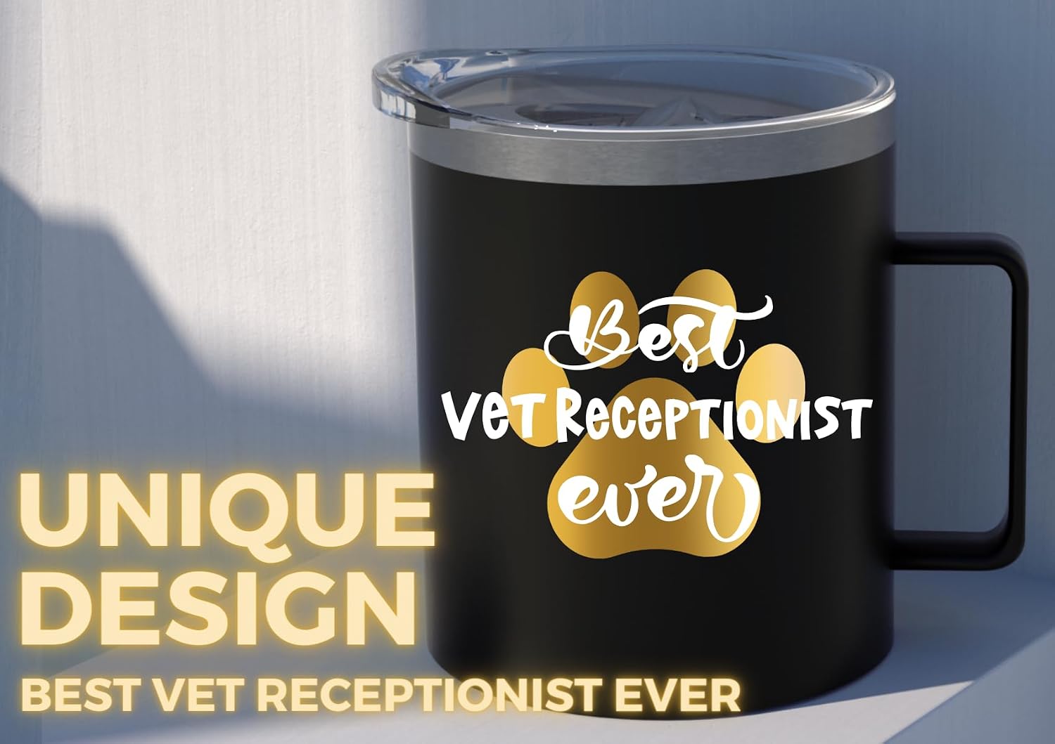 Onebttl veterinary receptionist Gifts Coffee Mug Cup Stainless Steel Insulated 12oz/350ml, Veterinary receptionist week gifts - Best Vet Receptionist Ever - Black