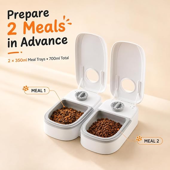 Automatic Pet Feeder with Timer, Dual Meal Pet Food Dispenser