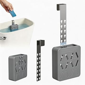 Toilet Tank Tablet Holder,Adjustable Holder-Hanging Bleach Tablet Bracket with 6 Levels,4 x 3.5 x 1.2 Bleach Tablet Bracket for Preventing Dissolved Residue from Polluting Water TankGrey 1Pcs