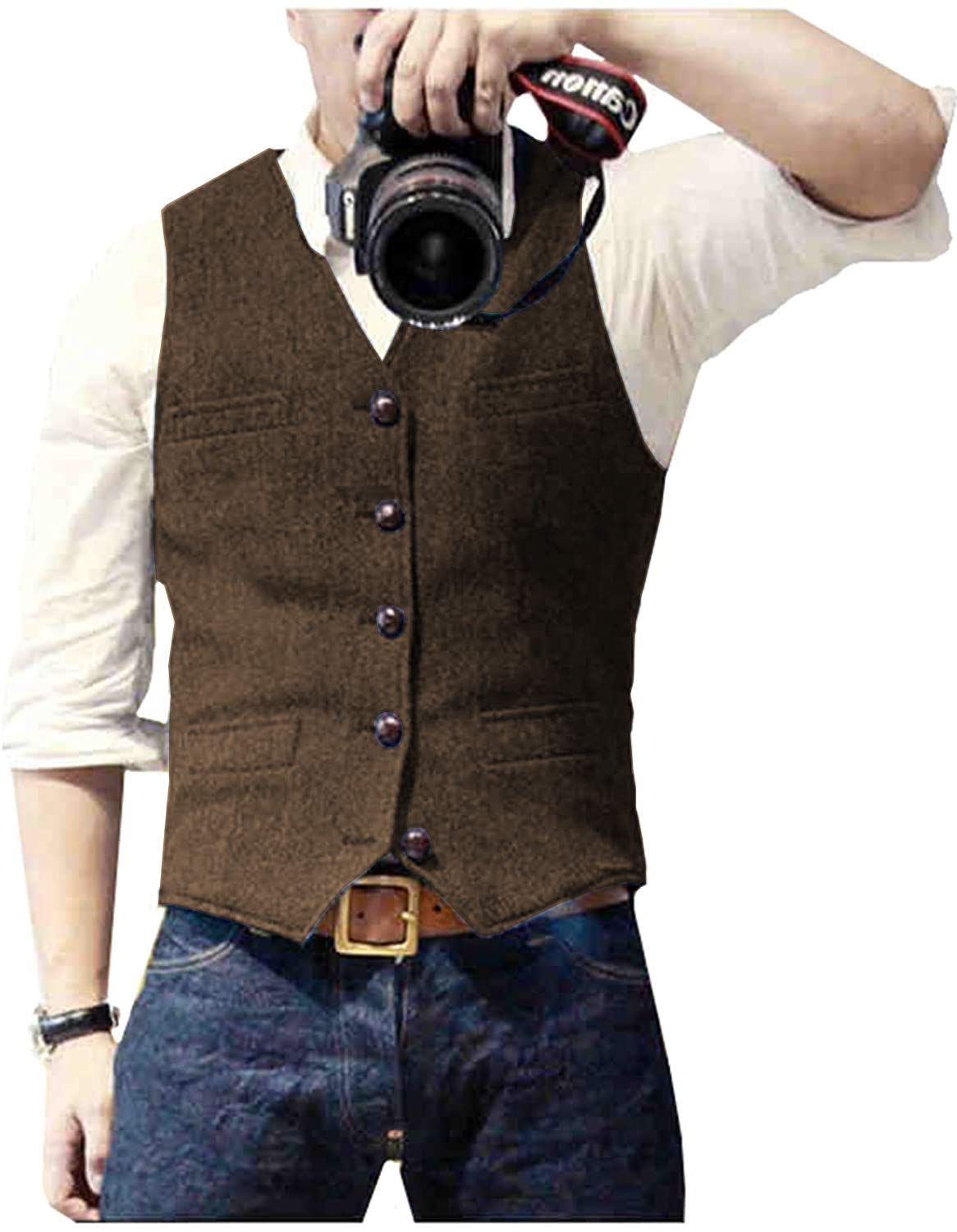 Traje de los hombres Tweed Chaleco Espiga Formal Vestido Chaleco Lana Slim Fit Vintage
