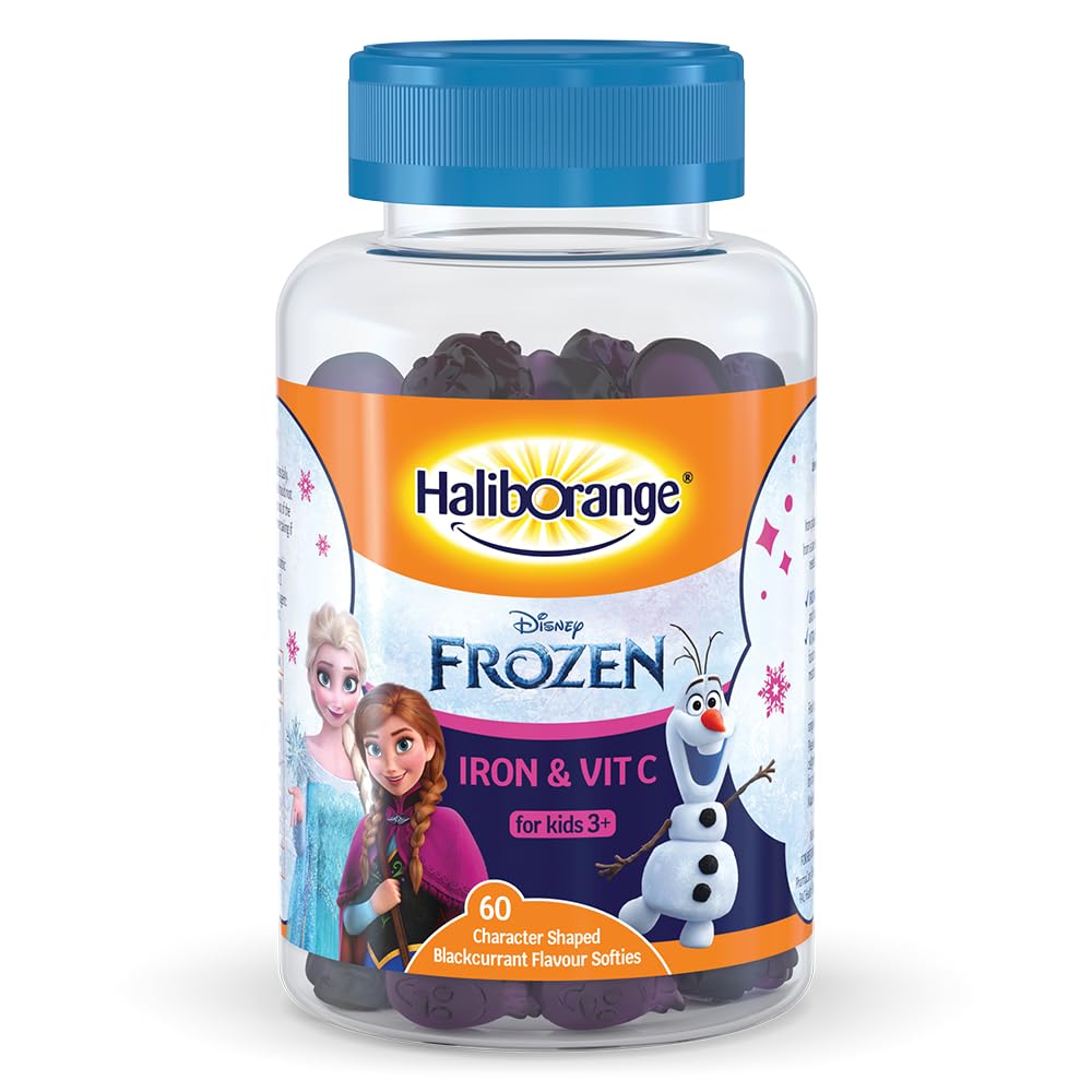 Haliborange Disney Frozen Iron & Vitamin C Softies for Kids 3+, 60 Blackcurrant Gummies – Supports Energy, Immune System & Cognitive Development – Character-Shaped Chewable