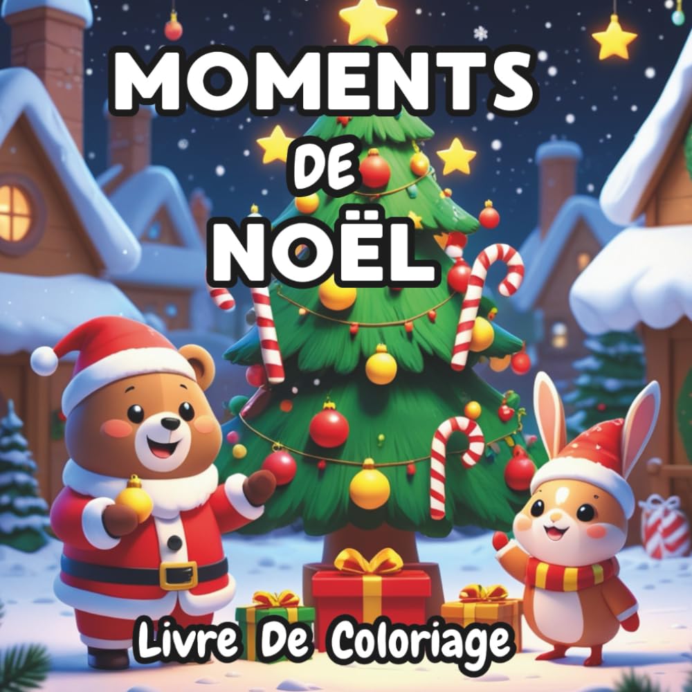 “Moments de Noël : Livre de coloriage pour adultes et adolescents – scènes hivernales réconfortantes avec animaux adorables et objets de Noël pour se détendre