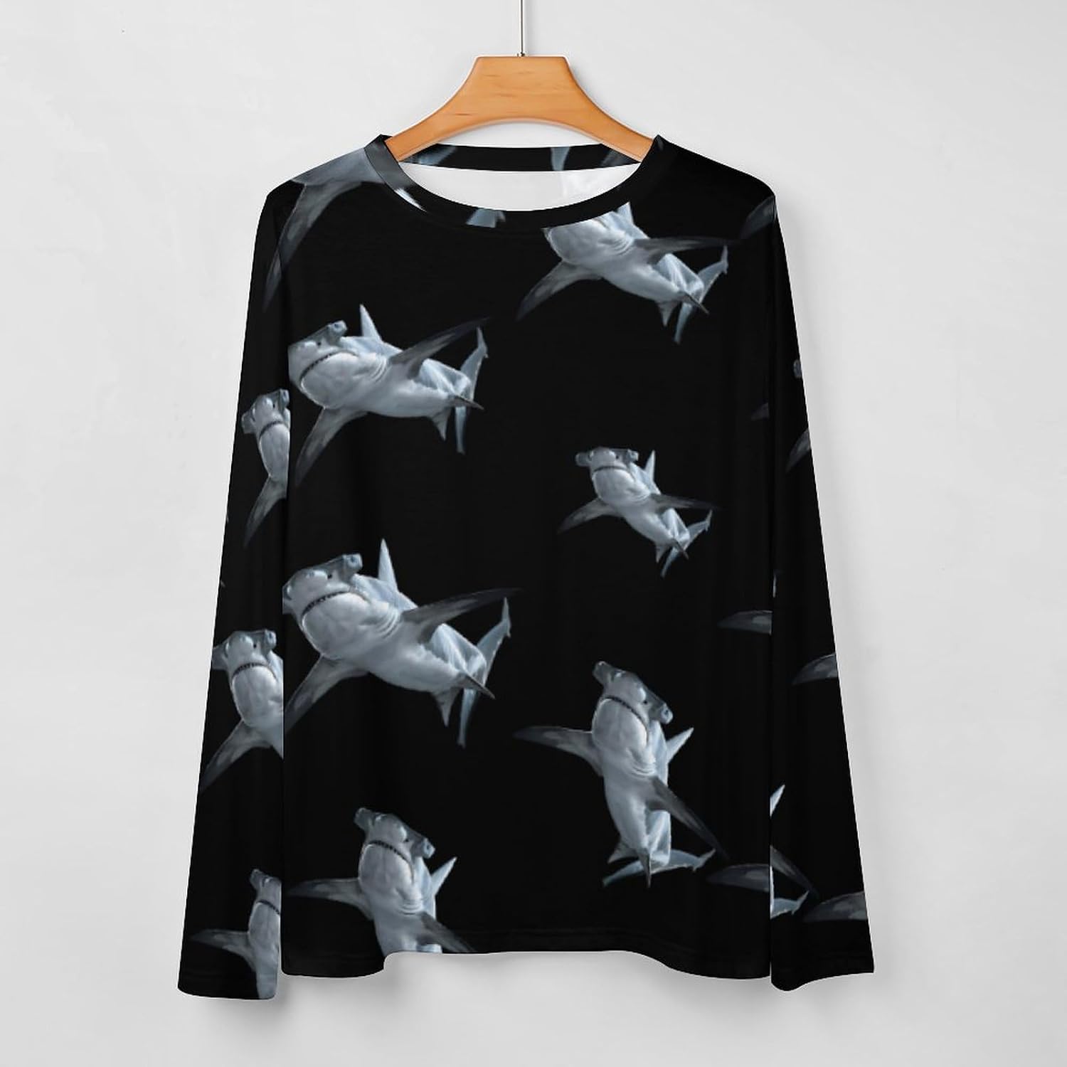Fierce Hammerhead Shark Women's Pajama Top Sleepwear Pajamas Sleep T-Shirt Long Sleeve Shirt Crewneck Tee