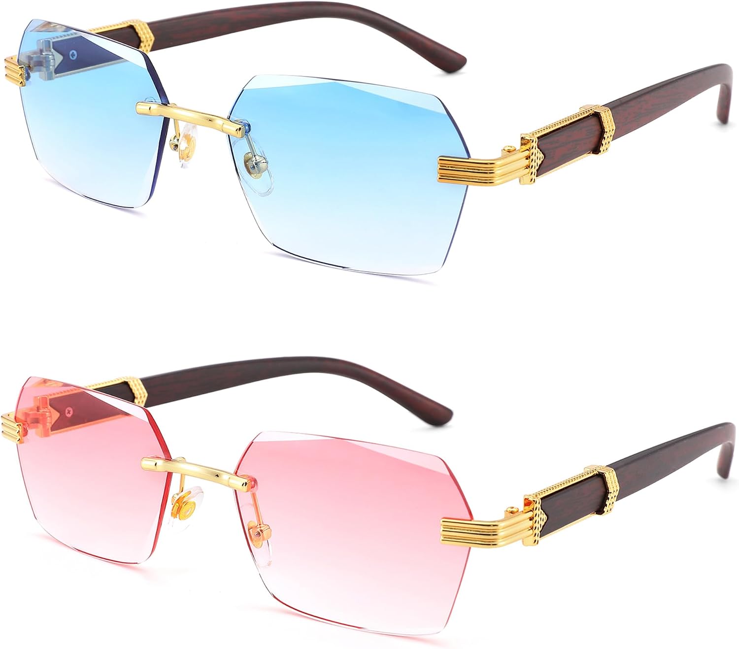 Hycredi Rimless Rectangle Sunglasses Men Women Retro Frameless Square Shade Y2k Sun Glasses Tinted Eyewear