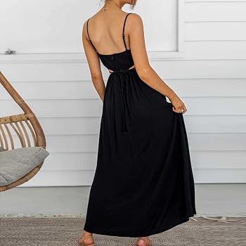 backless cutout cami long dress navy blue dress for baby girl Backless Cutout Cami Long Dress - Blue