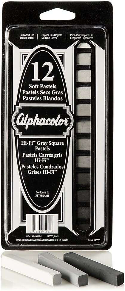 Alphacolor Soft Square Pastels, 7 Hi-Fi Gray Tones, 12 Pastels per Set (145003)