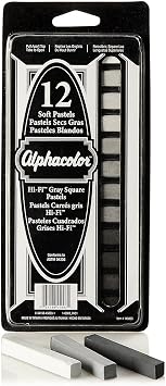 Derwent Alphacolor Soft Square Pastels, 7 Hi-Fi Gray Tones, 12 Pastels per Set 145003
