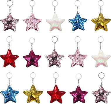 15 Pcs Star Charm Keychains Glitter Sequin Key Chains Sparkle Shiny Keychains Small Bling Keyrings Decorative Cute Keyrings Handbag Hanging Keychains