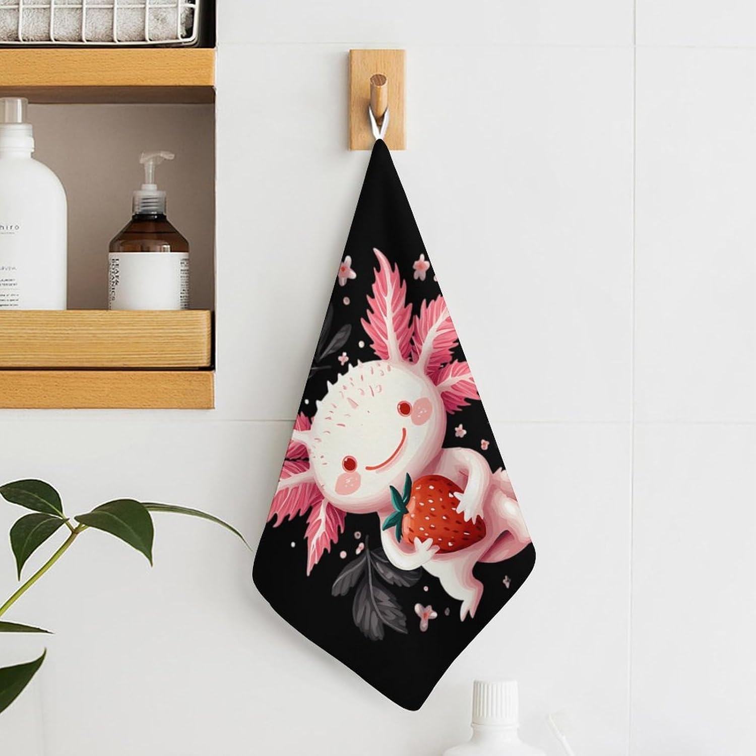 Cute Axolotl Microfiber Hand Towels for Bathroom Soft Absorbent Bath Kitchen Towel with Hanging Loop 4PCS