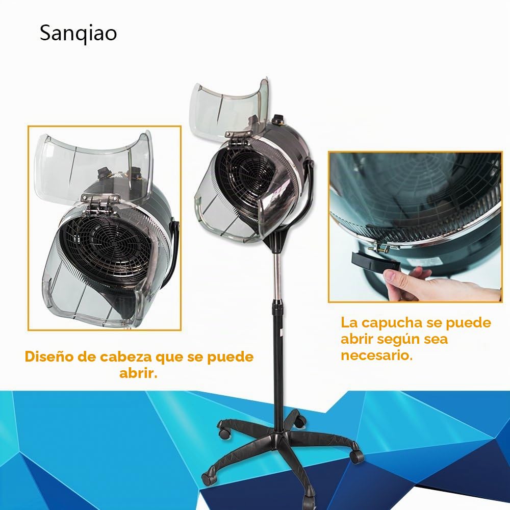 Profesional Campana Casco Secador de Pelo Secador de Peluqueria con Capucha y Tripode Negro 950W