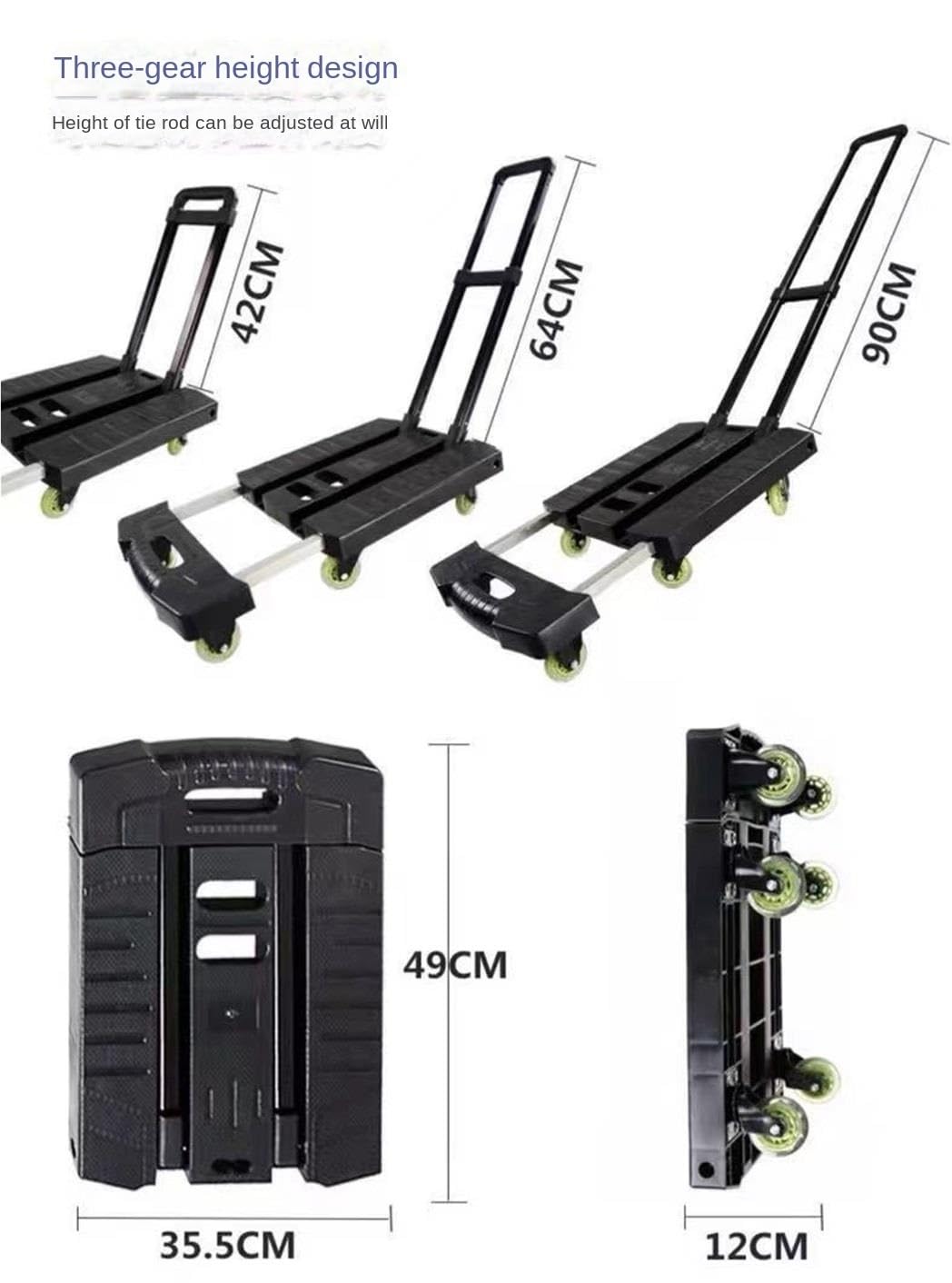 Carretilla de Plataforma para almacén, Carretilla Manual Plegable, Carretilla de 6 Ruedas, Carretilla de Mano con Ruedas