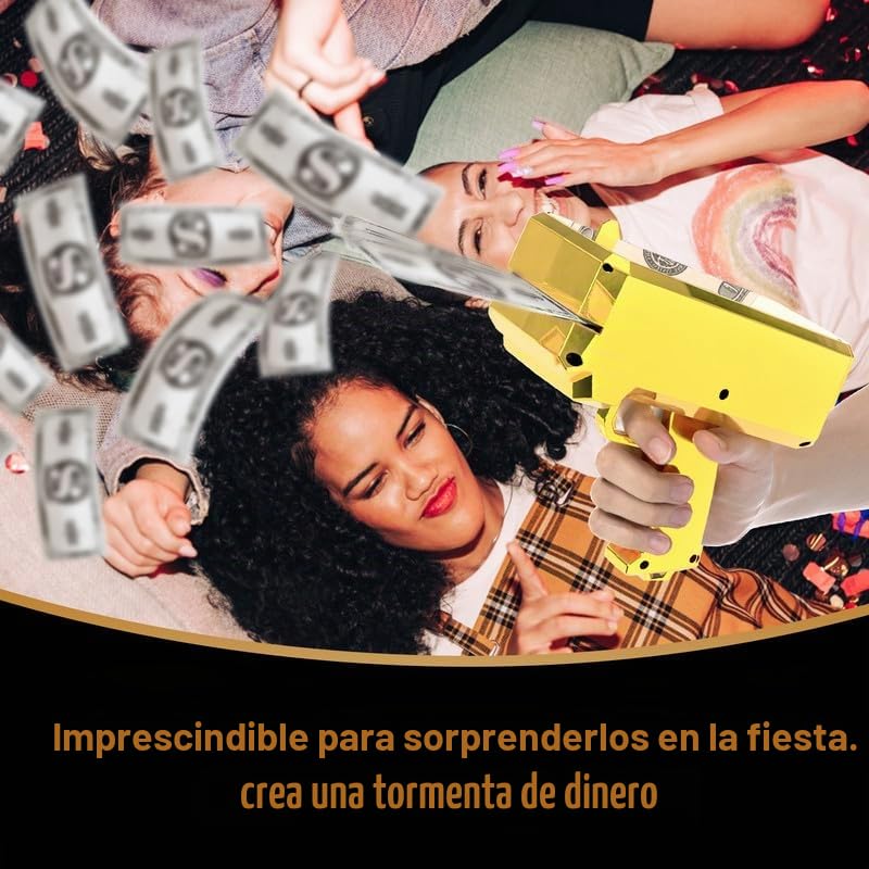Pistola de Dinero RUVINCE - Pistola de Utilería Que Llueve para Películas, Juegos y Fiestas