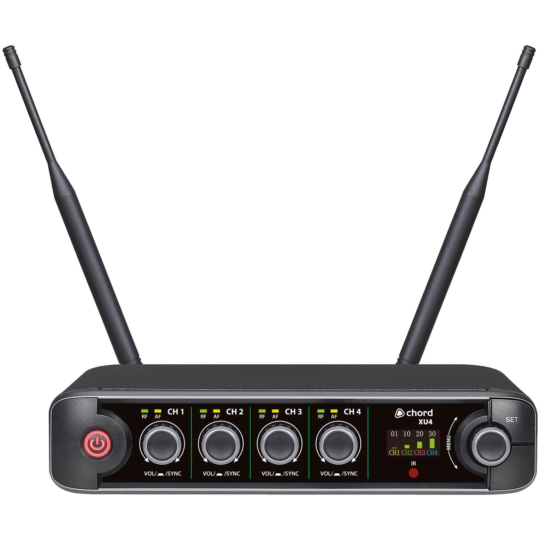 Chord XU-4 Wireless Microphone System – 4-Channel UHF Receiver with 4 Handheld Mics, True Diversity, UK Plug – For Events, Groups & Performers