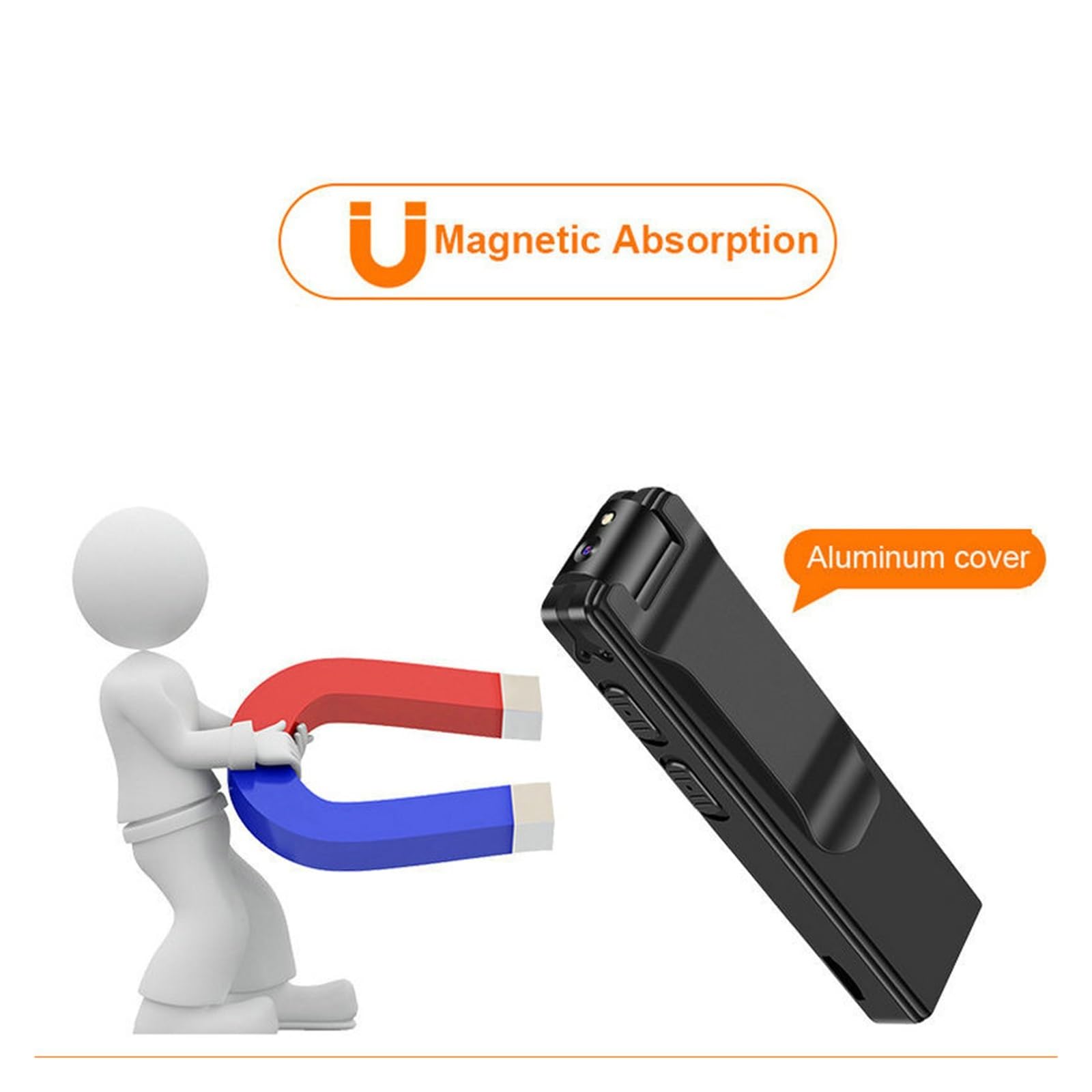 Cámara de acción Cámara Digital Magnética Full HD 1080P Videocámara Soporte De Grabación De Video 128GB Tarjeta TF Linterna Coche Deportivo DV Cámara De Acción(with 128G TF Card)