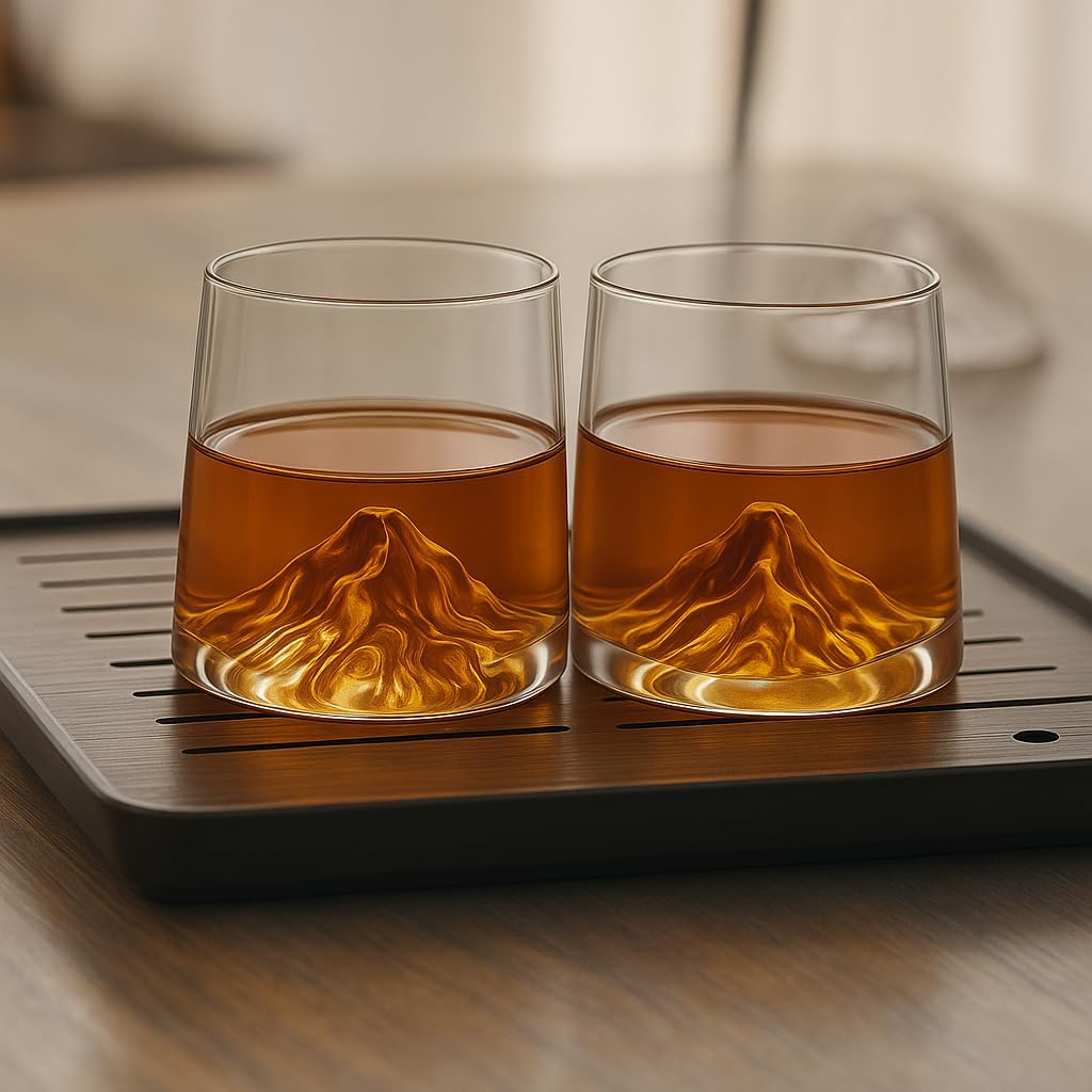 ZROY ENTERPRISE Premium Mountain Base Whiskey Glass Set of 2, 230ml Crystal Tumblers for Bourbon, Scotch & Cocktails (2, Everest) 3