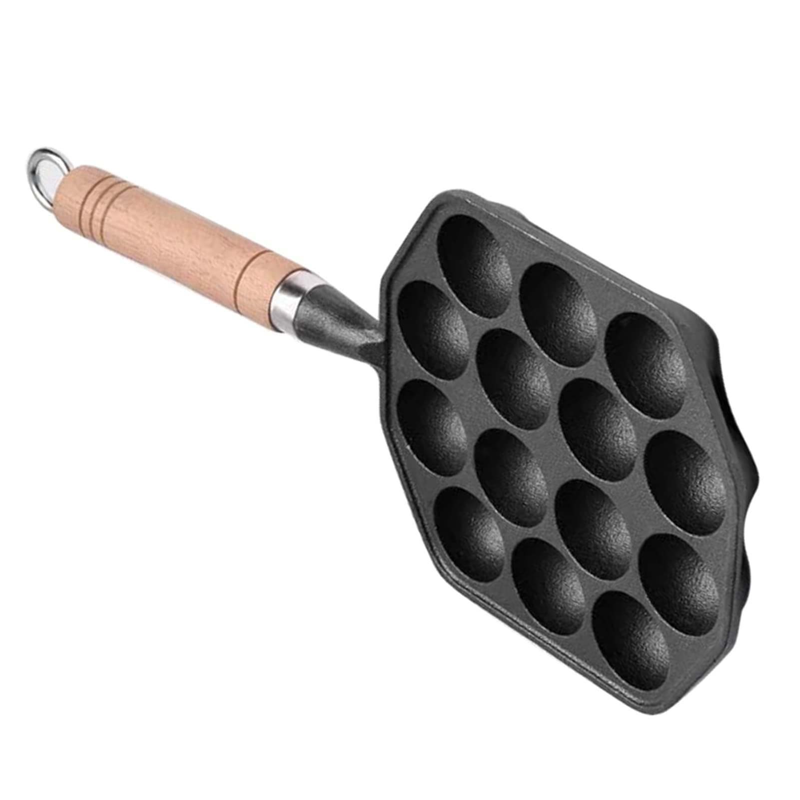 Takoyaki Maker 14 Fori Grill Pan Aebleskiver Padella Antiaderente Manico Legno