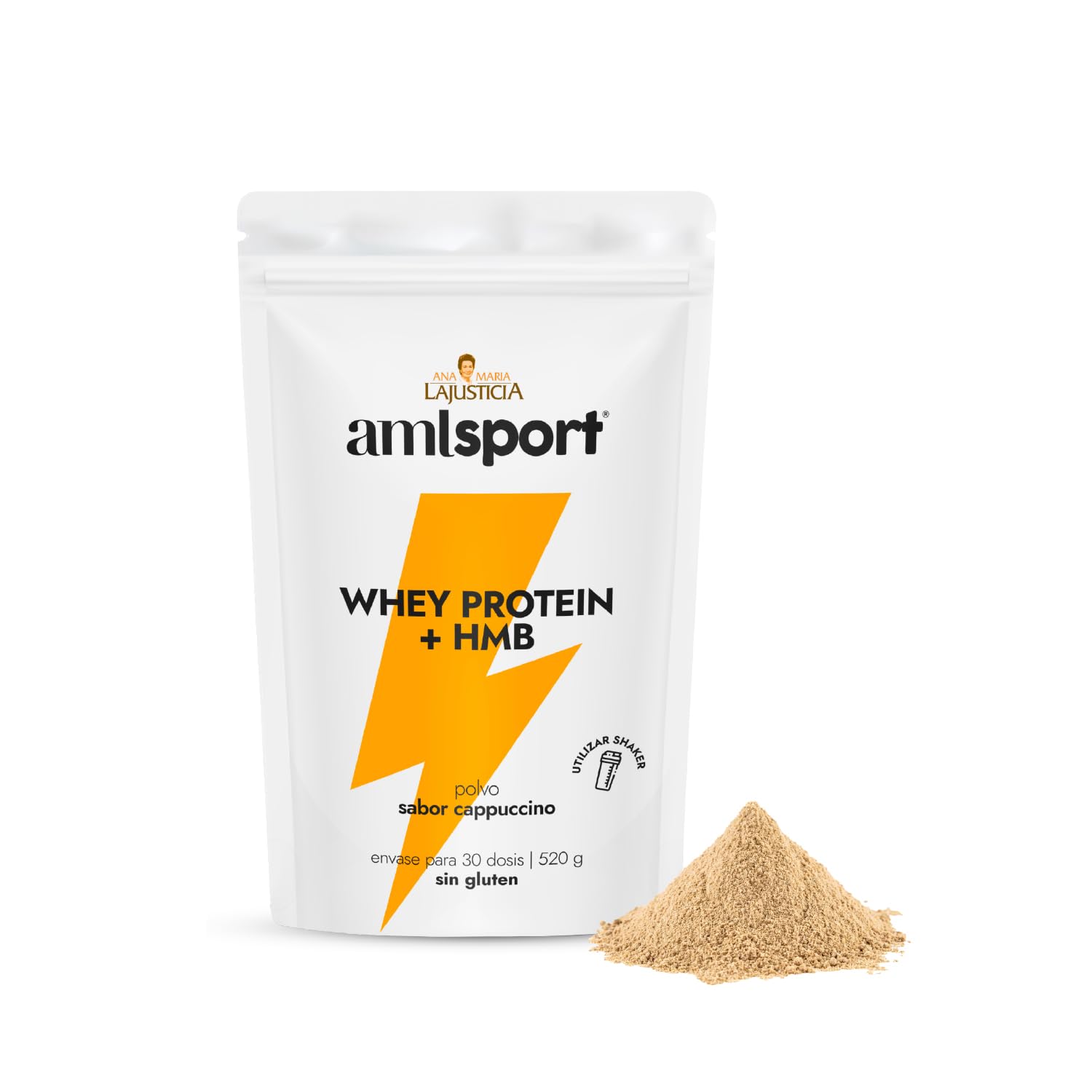amlsport de Ana Maria Lajusticia Whey Protein + HMB | Mantener y Aumentar la Masa Muscular | Recuperación Post‑Entreno | Sabor Capuchino | Sin Gluten | 520 g en Polvo | Suplementación Deportiva |