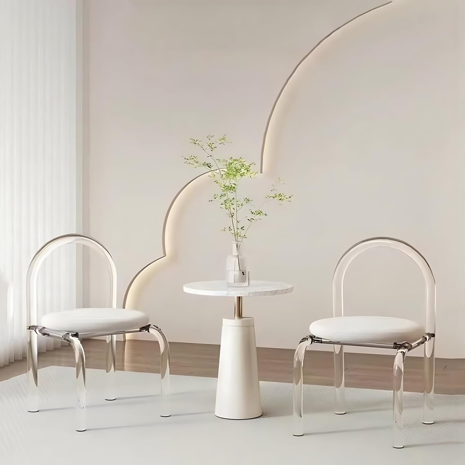 Lot de 4 chaises de salle à manger rembourrées en acrylique transparent et velours pour salle à manger et cuisine