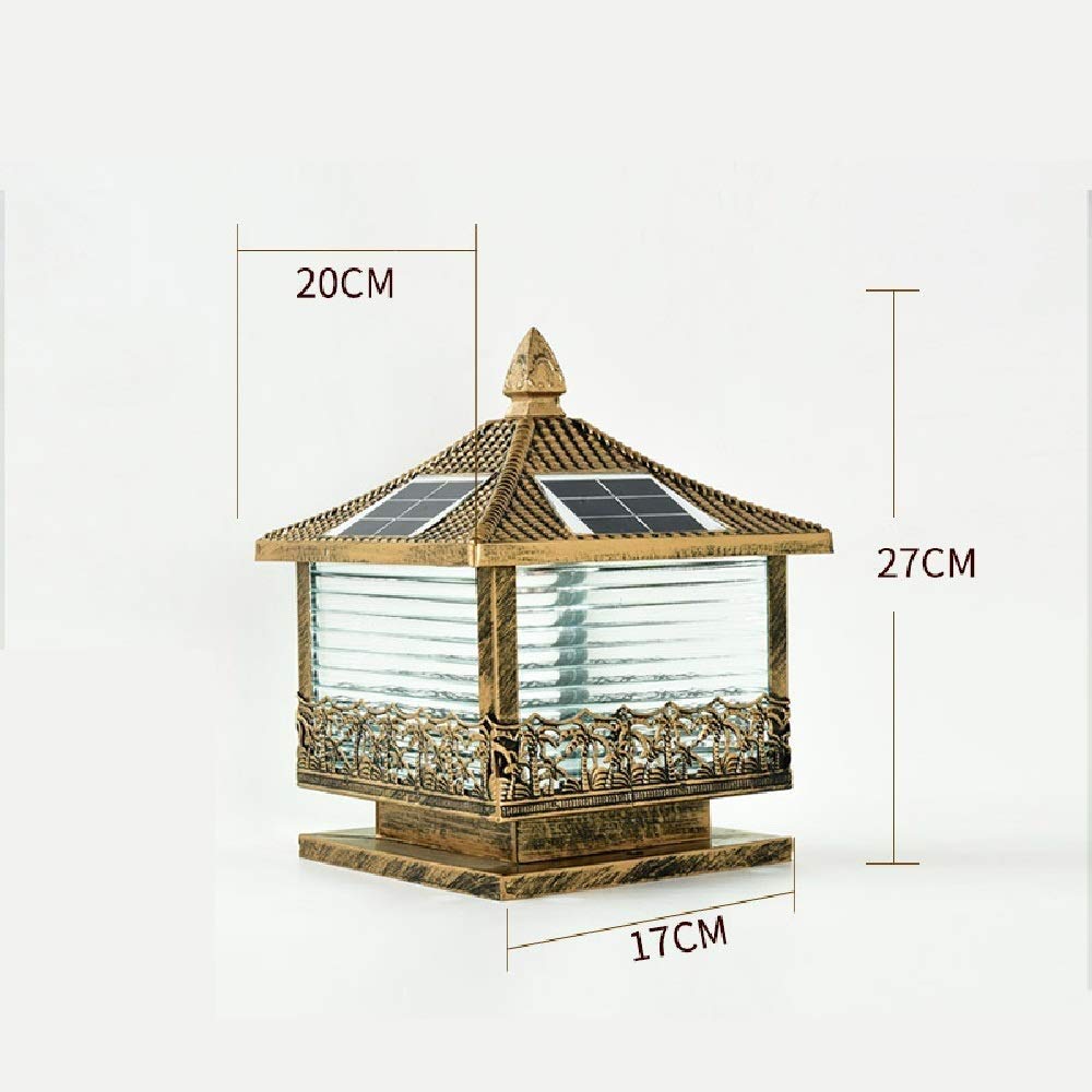 Lampy Ogrodowe, Zabytkowa Lampa Solarna Led Na Słupku, Wodoodporna, Mosiężna, Ip65, Szklana Lampa Na Słupku, Lampa Ogrodowa, Zewnętrzna Lampa Na Słupku, Latarnia Na Trawn(Jeden Kolor-Wysokość-27Cm)
