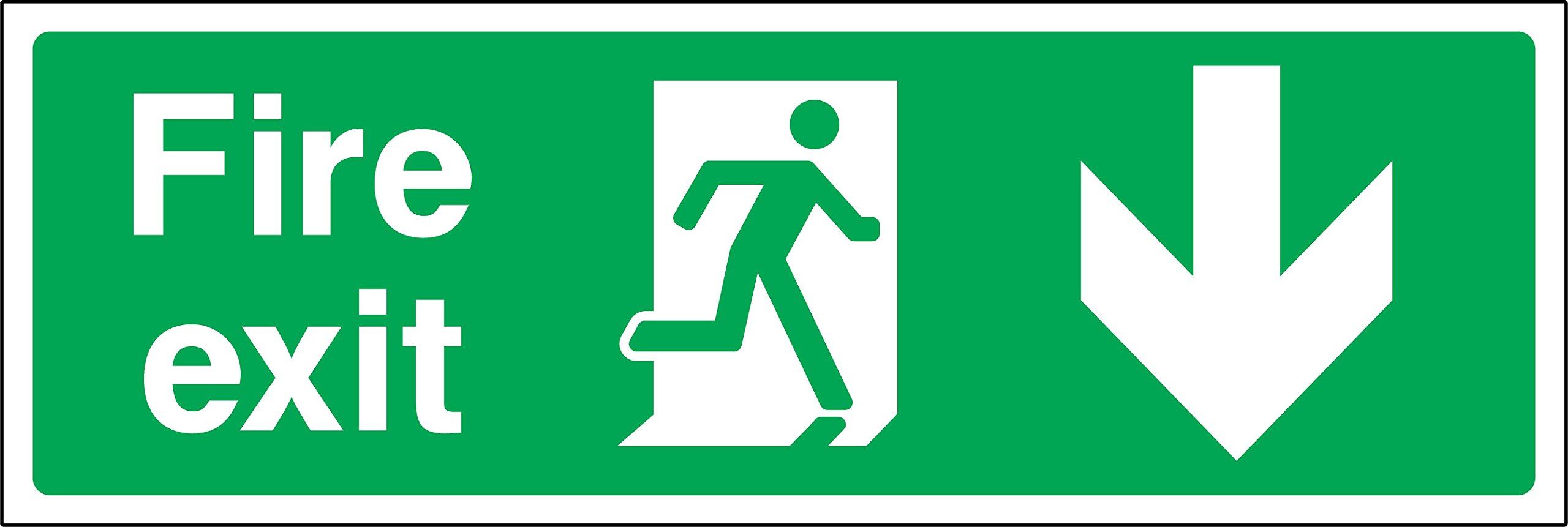 Fire exit down safety sign - Self adhesive sticker 450mm x 150mm