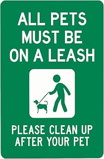 All Pets Must Be On a Leash Tin Sign 12x8 Inch, Please Clean Up After Your Pet Metal Sign, Green Pet Policy Wall Decor for Dog Park, Yard, Apartment, Home, Business