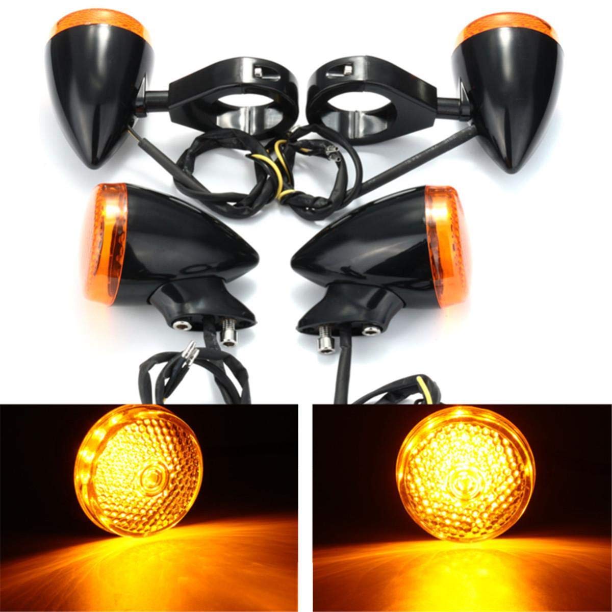 2Szt Przednia 2Sztuk Tylny Motocykl Led Kierunkowskaz 41Mm Zacisk Widelca Do Harley - Clear
