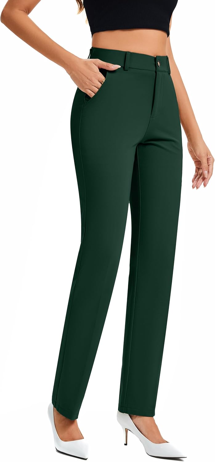 FUNYYZO Dress Pants Women's Stretchy Straight Leg Button Slacks Trousers with Pockets Casual Pants - Image 5