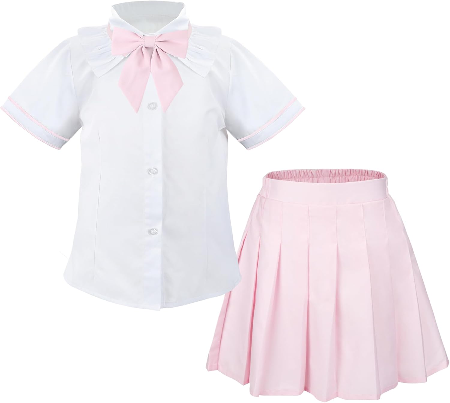 Girls' School Uniform Skirt Set,Girls Bow Tie Shirt Top with Pleated Mini Skirt Suit Costume Cute Student Outfit Set - Image 6