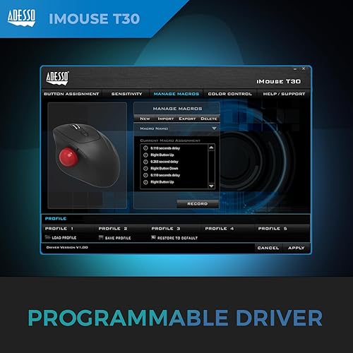 Miniatura 4 de Adesso iMouse T30 Ratón ergonómico inalámbrico con receptor Nano USB, diseño programable de 7 botones e interruptor DPI de 5 niveles, color negro