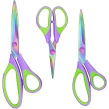 Multipurpose Scissors Set with Titanium Coating, Purple and Green, Rubber Grip Handle, for Home Office School