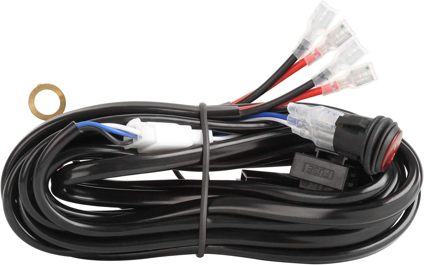 Wiring Harness Kit for Off Road LED Light Bar and Work Light With 12V 40A Fuse Relay On/Off Switch, 2 Lead